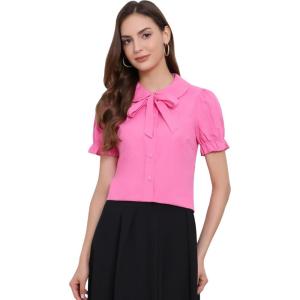 imageAllegra K Womens Vintage Peter Pan Collar Tie Neck Casual Cute Cotton ButtonUp ShirtFuchsia