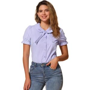 imageAllegra K Womens Vintage Peter Pan Collar Tie Neck Casual Cute Cotton ButtonUp ShirtLight Purple