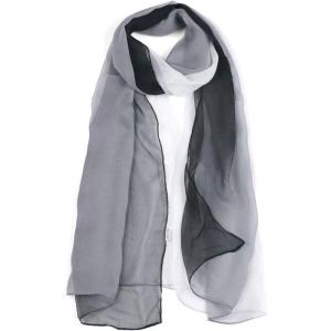 imageuxcell Long Chiffon Lightweight Sheer Wedding Scarf Silky Gradient Color Party Shawl Spring Summer Beach Wrap for WomenBlack White