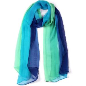 imageuxcell Long Chiffon Lightweight Sheer Wedding Scarf Silky Gradient Color Party Shawl Spring Summer Beach Wrap for WomenBlue Green