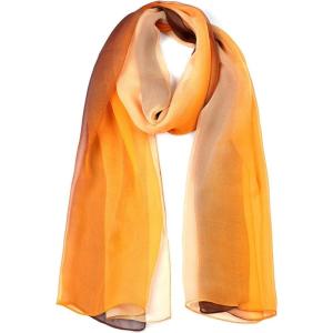 imageuxcell Long Chiffon Lightweight Sheer Wedding Scarf Silky Gradient Color Party Shawl Spring Summer Beach Wrap for WomenCoffee Orange