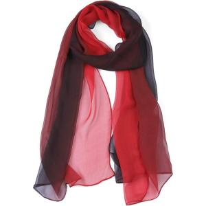 imageuxcell Long Chiffon Lightweight Sheer Wedding Scarf Silky Gradient Color Party Shawl Spring Summer Beach Wrap for WomenRed Black
