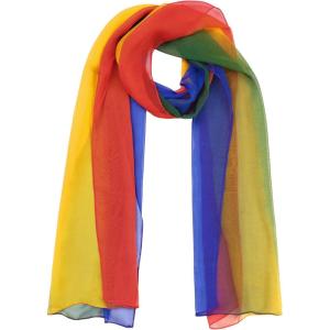 imageuxcell Long Chiffon Lightweight Sheer Wedding Scarf Silky Gradient Color Party Shawl Spring Summer Beach Wrap for WomenRed Yellow Green Blue