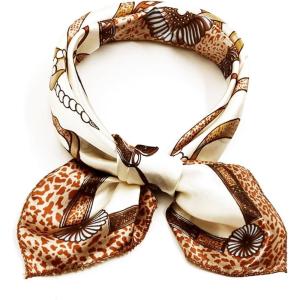 imageuxcell Women Small Square Scarf Scarves Leopard Printed Striped Polka Dots Pattern Kerchief NeckerchiefBeige Chain