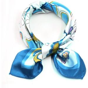 imageuxcell Women Small Square Scarf Scarves Leopard Printed Striped Polka Dots Pattern Kerchief NeckerchiefBlue White Flower