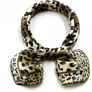 imageuxcell Women Small Square Scarf Scarves Leopard Printed Striped Polka Dots Pattern Kerchief NeckerchiefGold Leopard