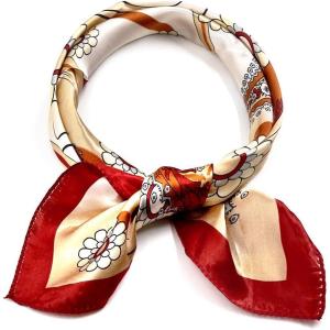 imageuxcell Women Small Square Scarf Scarves Leopard Printed Striped Polka Dots Pattern Kerchief NeckerchiefRed Beige Paisleys Floral
