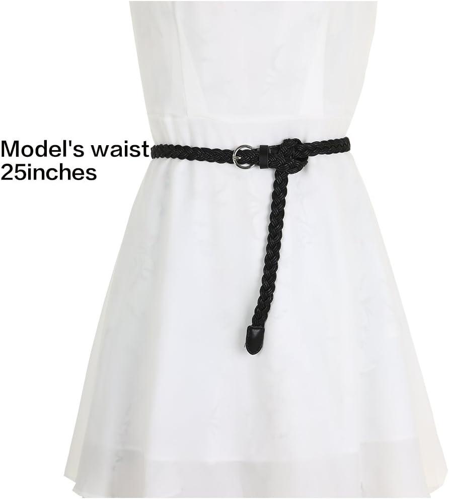 imageuxcell Women Skinny Braided Belt Adjustable Pin Buckle Weave CasualBlack