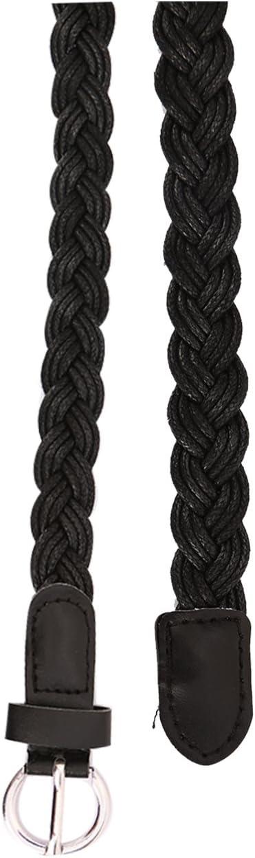 imageuxcell Women Skinny Braided Belt Adjustable Pin Buckle Weave CasualBlack