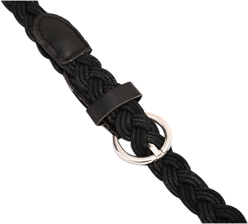 imageuxcell Women Skinny Braided Belt Adjustable Pin Buckle Weave CasualBlack