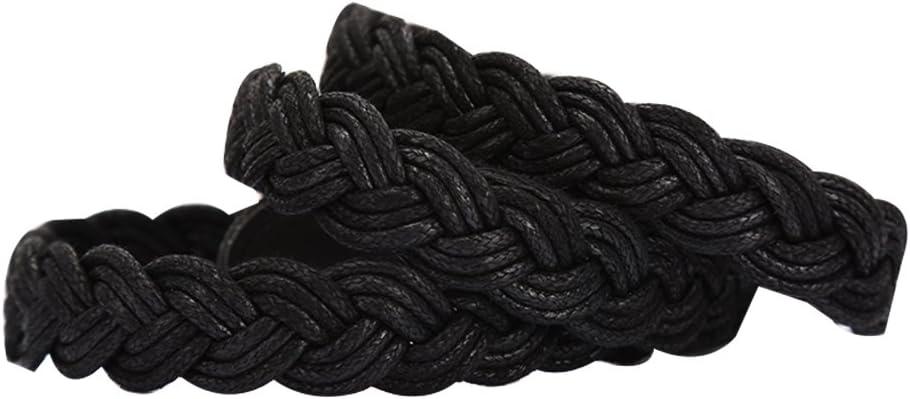 imageuxcell Women Skinny Braided Belt Adjustable Pin Buckle Weave CasualBlack