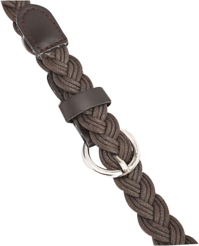 imageuxcell Women Skinny Braided Belt Adjustable Pin Buckle Weave CasualBrown