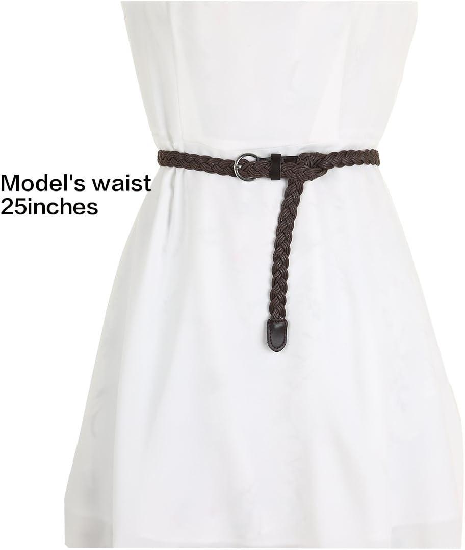 imageuxcell Women Skinny Braided Belt Adjustable Pin Buckle Weave CasualBrown