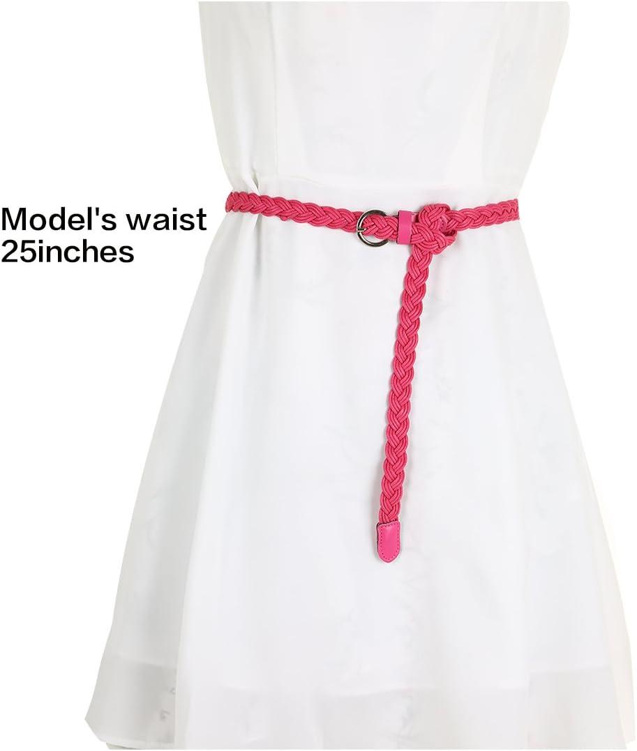 imageuxcell Women Skinny Braided Belt Adjustable Pin Buckle Weave CasualPink