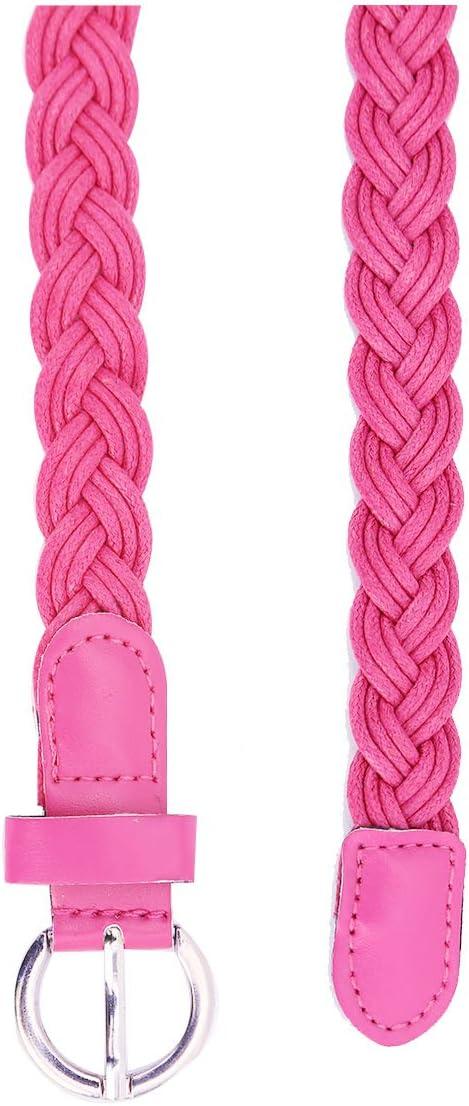 imageuxcell Women Skinny Braided Belt Adjustable Pin Buckle Weave CasualPink