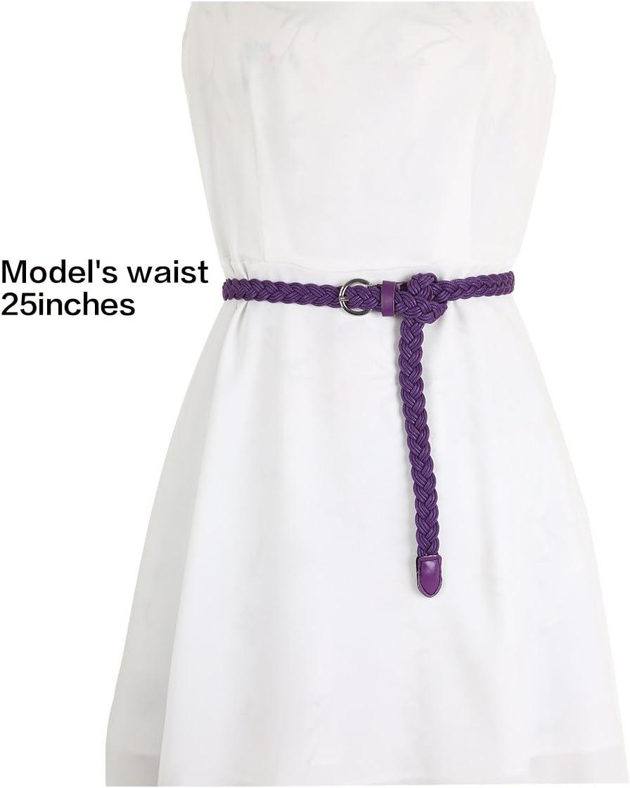 imageuxcell Women Skinny Braided Belt Adjustable Pin Buckle Weave CasualPurple