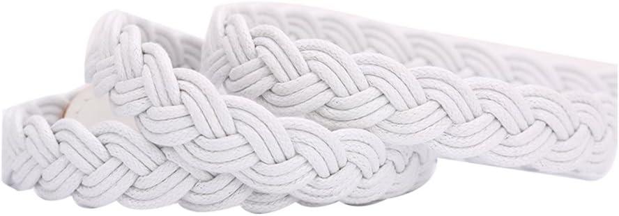imageuxcell Women Skinny Braided Belt Adjustable Pin Buckle Weave CasualWhite
