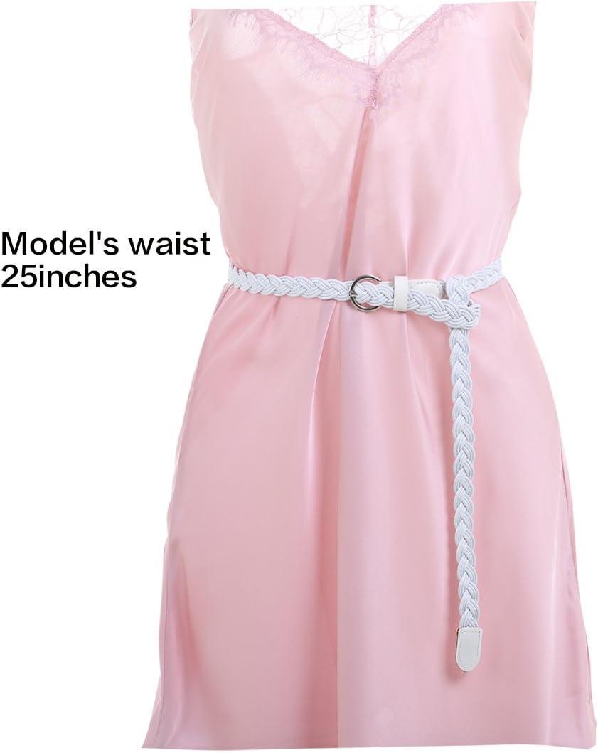 imageuxcell Women Skinny Braided Belt Adjustable Pin Buckle Weave CasualWhite