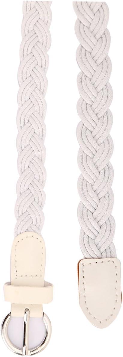imageuxcell Women Skinny Braided Belt Adjustable Pin Buckle Weave CasualWhite