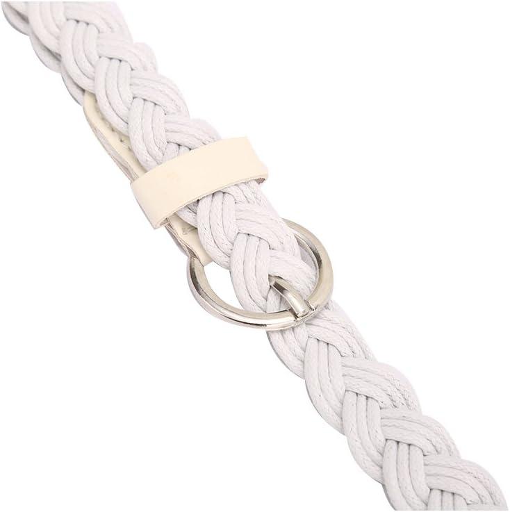 imageuxcell Women Skinny Braided Belt Adjustable Pin Buckle Weave CasualWhite
