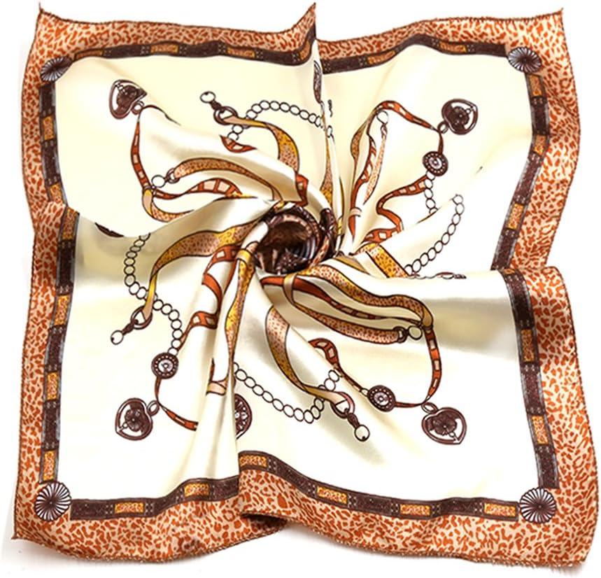 imageuxcell Women Small Square Scarf Scarves Leopard Printed Striped Polka Dots Pattern Kerchief NeckerchiefBeige Chain