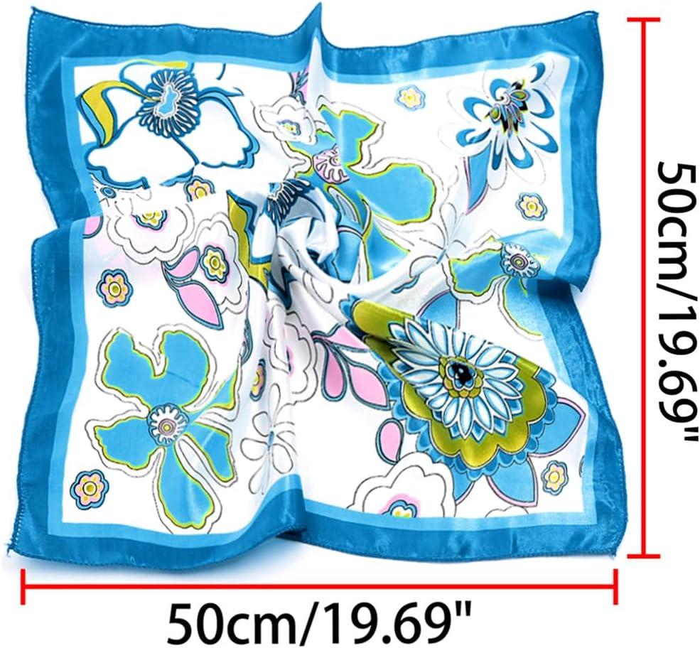 imageuxcell Women Small Square Scarf Scarves Leopard Printed Striped Polka Dots Pattern Kerchief NeckerchiefBlue White Flower