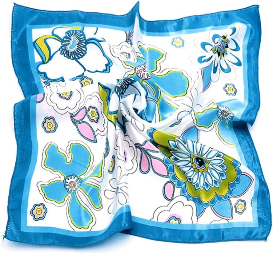 imageuxcell Women Small Square Scarf Scarves Leopard Printed Striped Polka Dots Pattern Kerchief NeckerchiefBlue White Flower