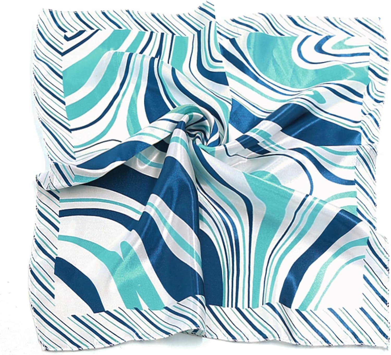 imageuxcell Women Small Square Scarf Scarves Leopard Printed Striped Polka Dots Pattern Kerchief NeckerchiefBlue White Novelty