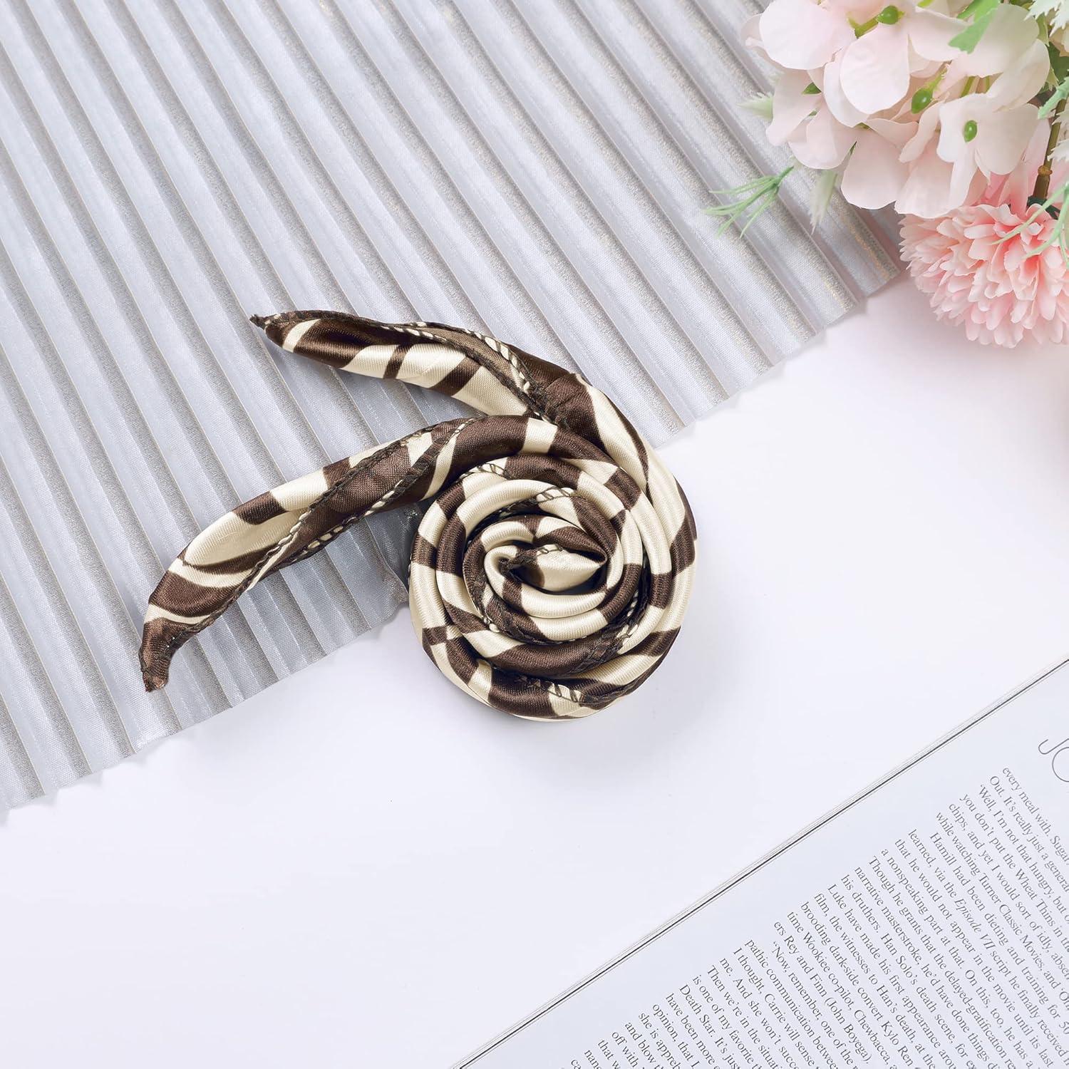 imageuxcell Women Small Square Scarf Scarves Leopard Printed Striped Polka Dots Pattern Kerchief NeckerchiefBrown Beige