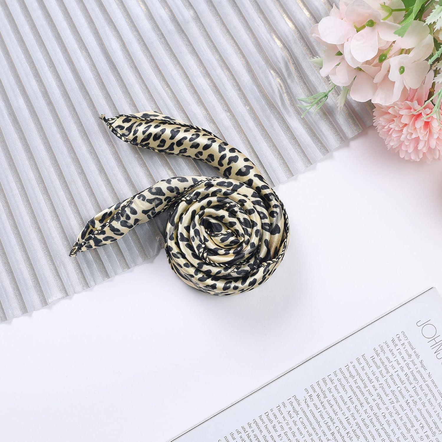 imageuxcell Women Small Square Scarf Scarves Leopard Printed Striped Polka Dots Pattern Kerchief NeckerchiefGold Leopard