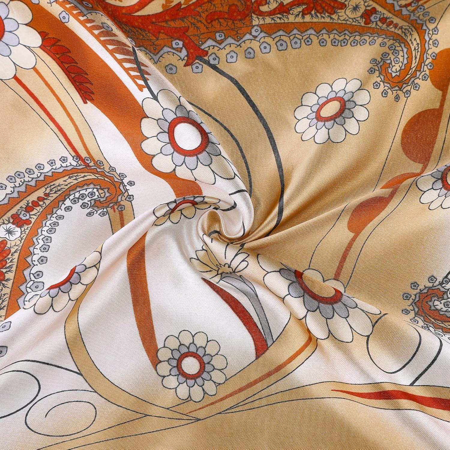 imageuxcell Women Small Square Scarf Scarves Leopard Printed Striped Polka Dots Pattern Kerchief NeckerchiefRed Beige Paisleys Floral