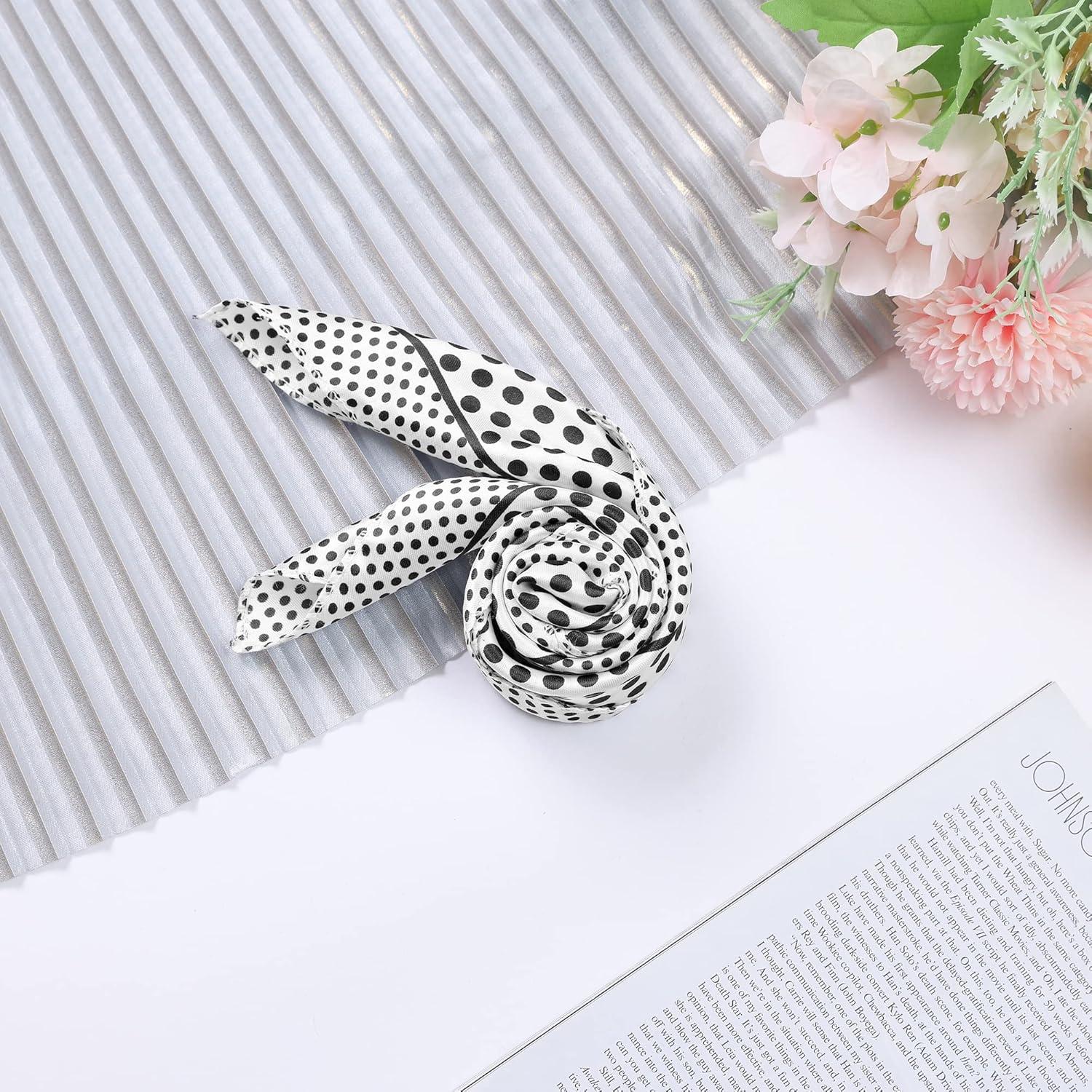 imageuxcell Women Small Square Scarf Scarves Leopard Printed Striped Polka Dots Pattern Kerchief NeckerchiefWhite Black Dots
