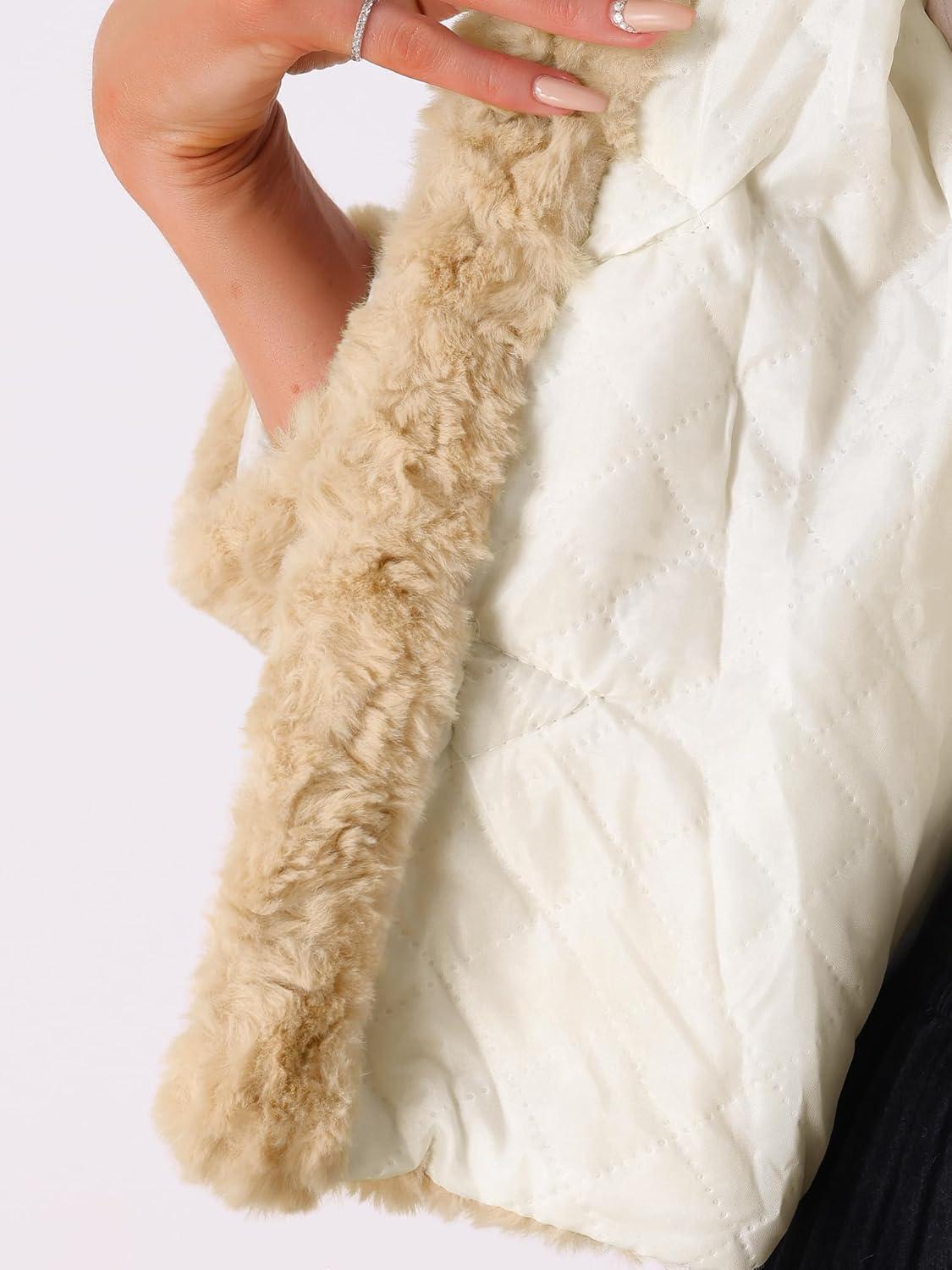 imageAllegra K Faux Fur Coats for Womens Fluffy Collar Cropped Winter Warm Outwear Casual JacketApricot