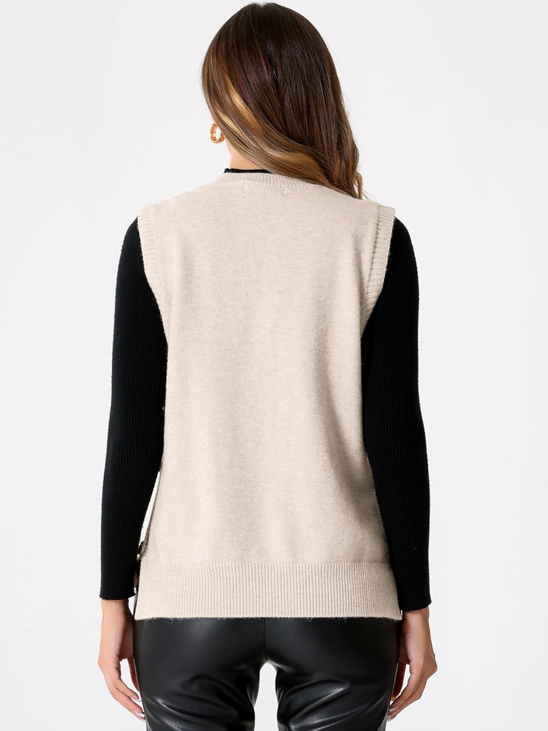 imageAllegra K Knit Sweater Vest for Womens Sleeveless Ribbed V Neck Pullover VestBeige