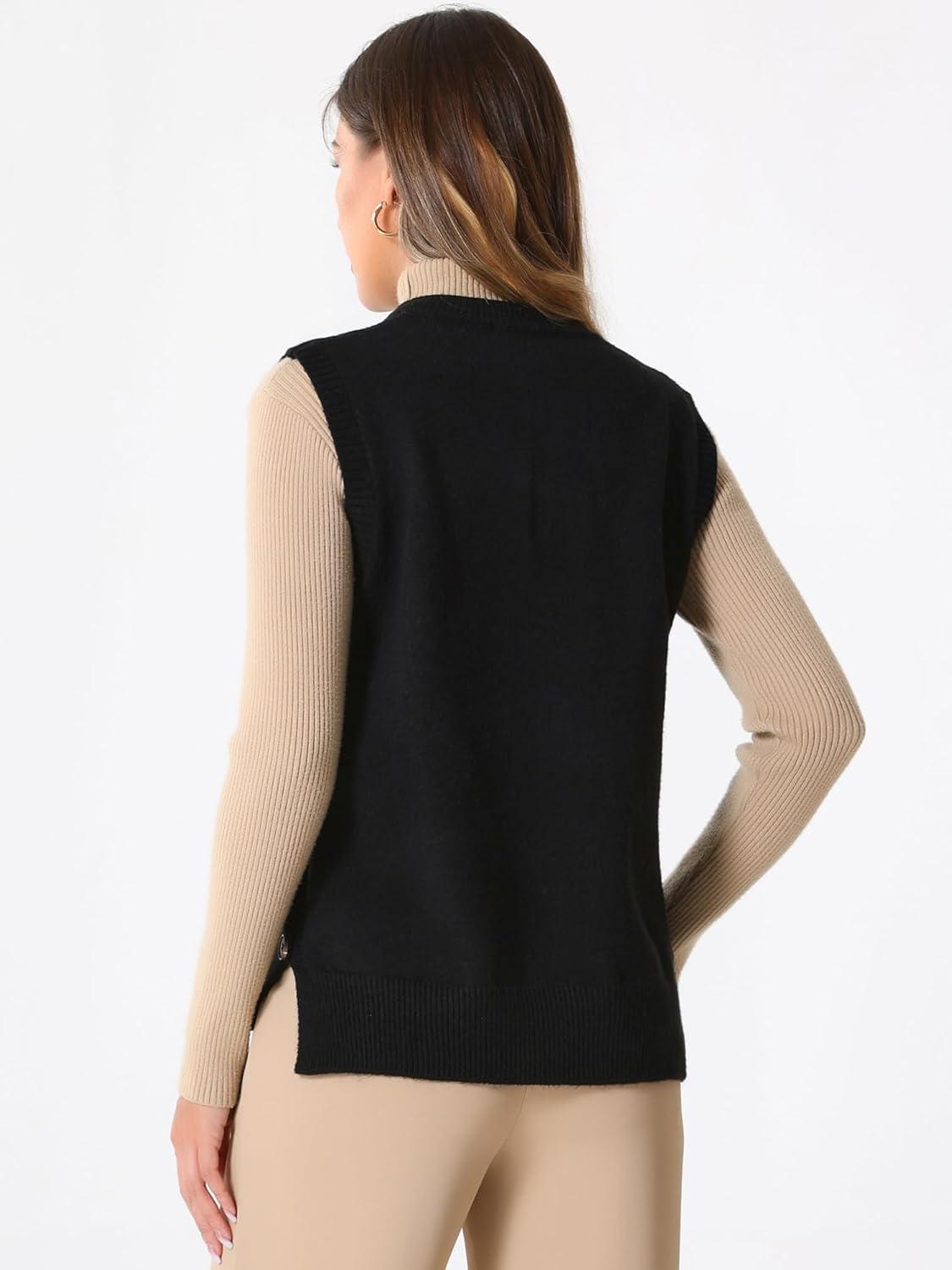 imageAllegra K Knit Sweater Vest for Womens Sleeveless Ribbed V Neck Pullover VestBlack