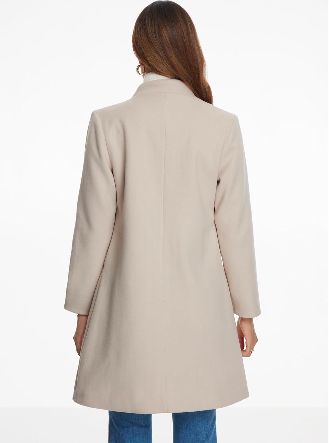 imageAllegra K Stand Collar Coats for Womens Elegant Slim Fit Hidden Placket Casual OvercoatCream White
