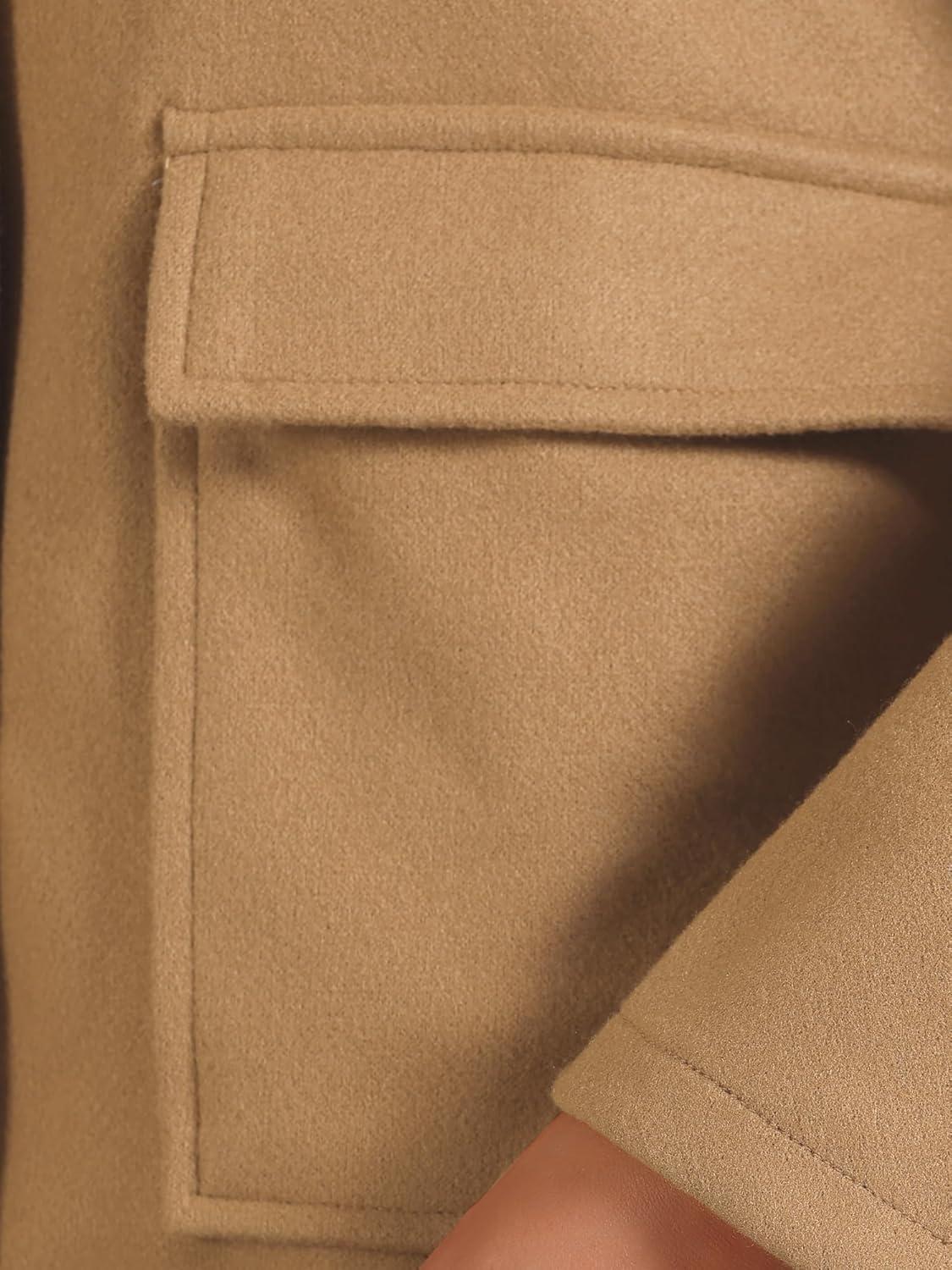 imageAllegra K Winter Cropped Coat for Womens Button Down Long Sleeve CoatKhaki
