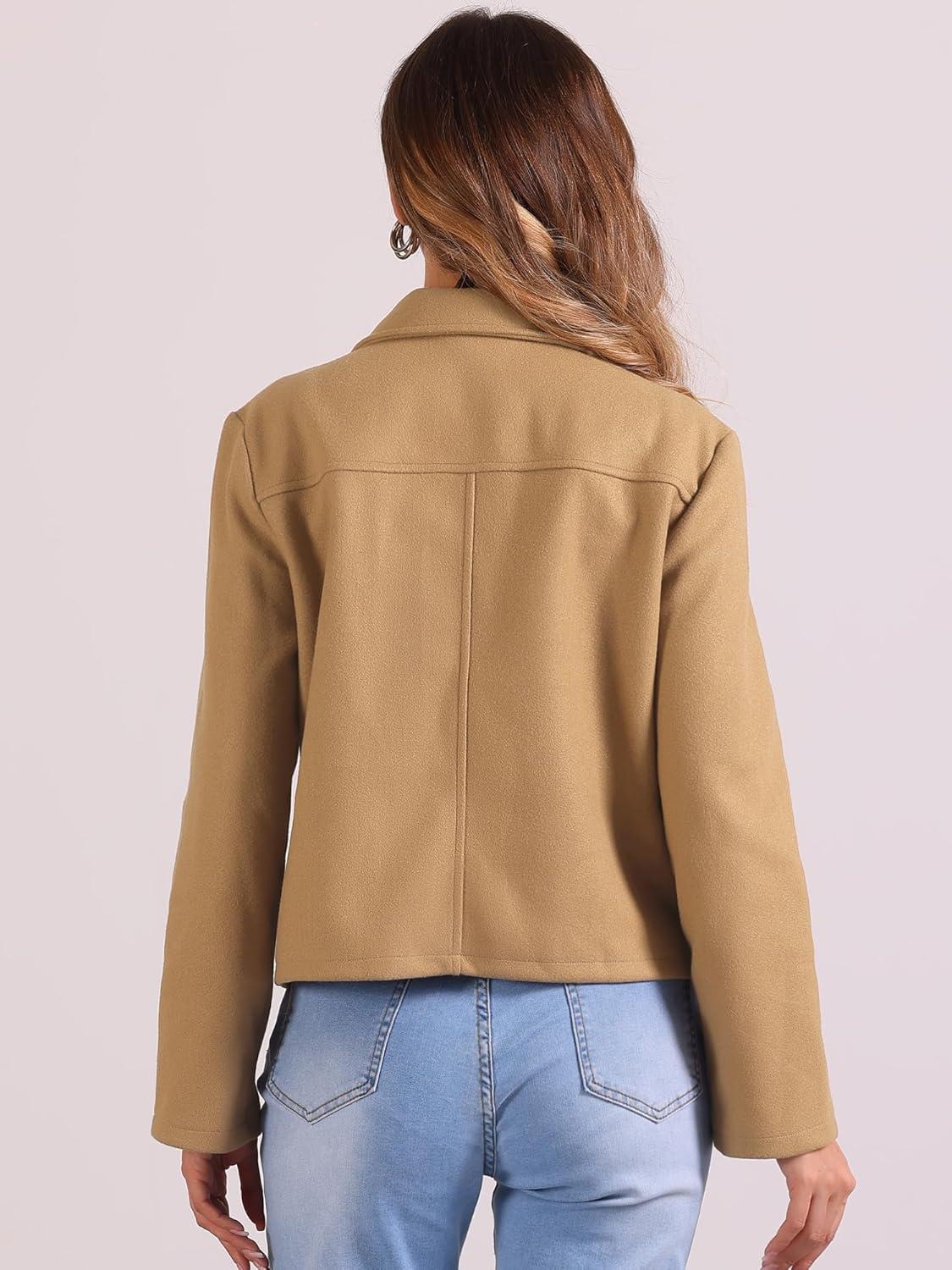 imageAllegra K Winter Cropped Coat for Womens Button Down Long Sleeve CoatKhaki