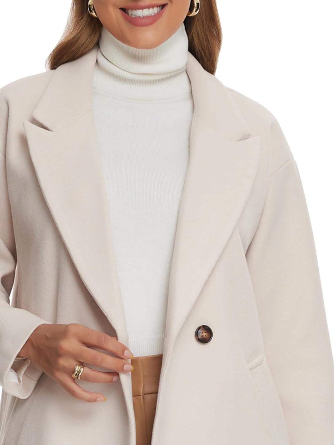 imageAllegra K Winter Overcoat for Womens Notch Lapel DoubleBreasted MidLength Long CoatBeige