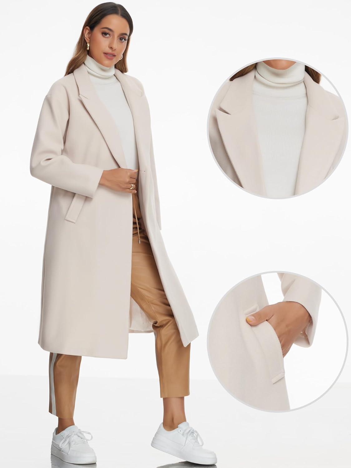imageAllegra K Winter Overcoat for Womens Notch Lapel DoubleBreasted MidLength Long CoatBeige