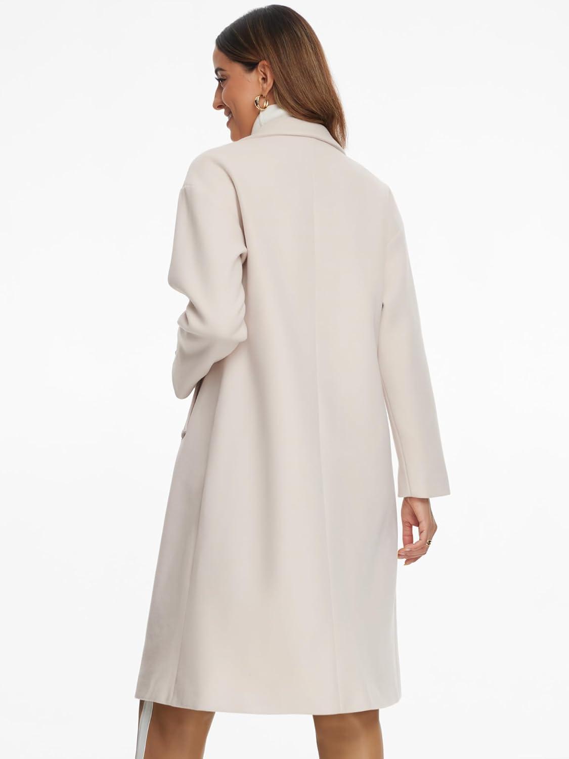 imageAllegra K Winter Overcoat for Womens Notch Lapel DoubleBreasted MidLength Long CoatBeige