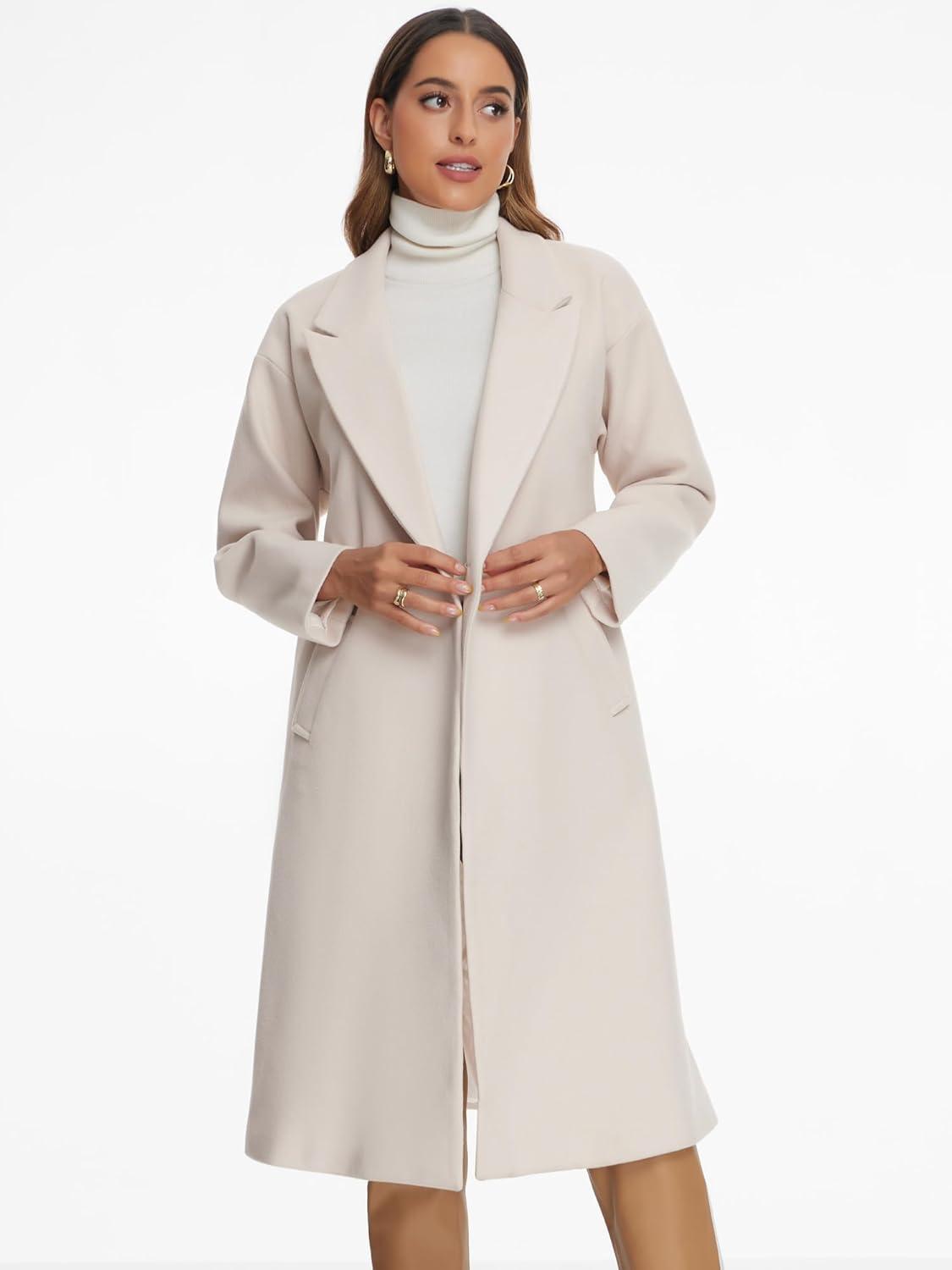 imageAllegra K Winter Overcoat for Womens Notch Lapel DoubleBreasted MidLength Long CoatBeige