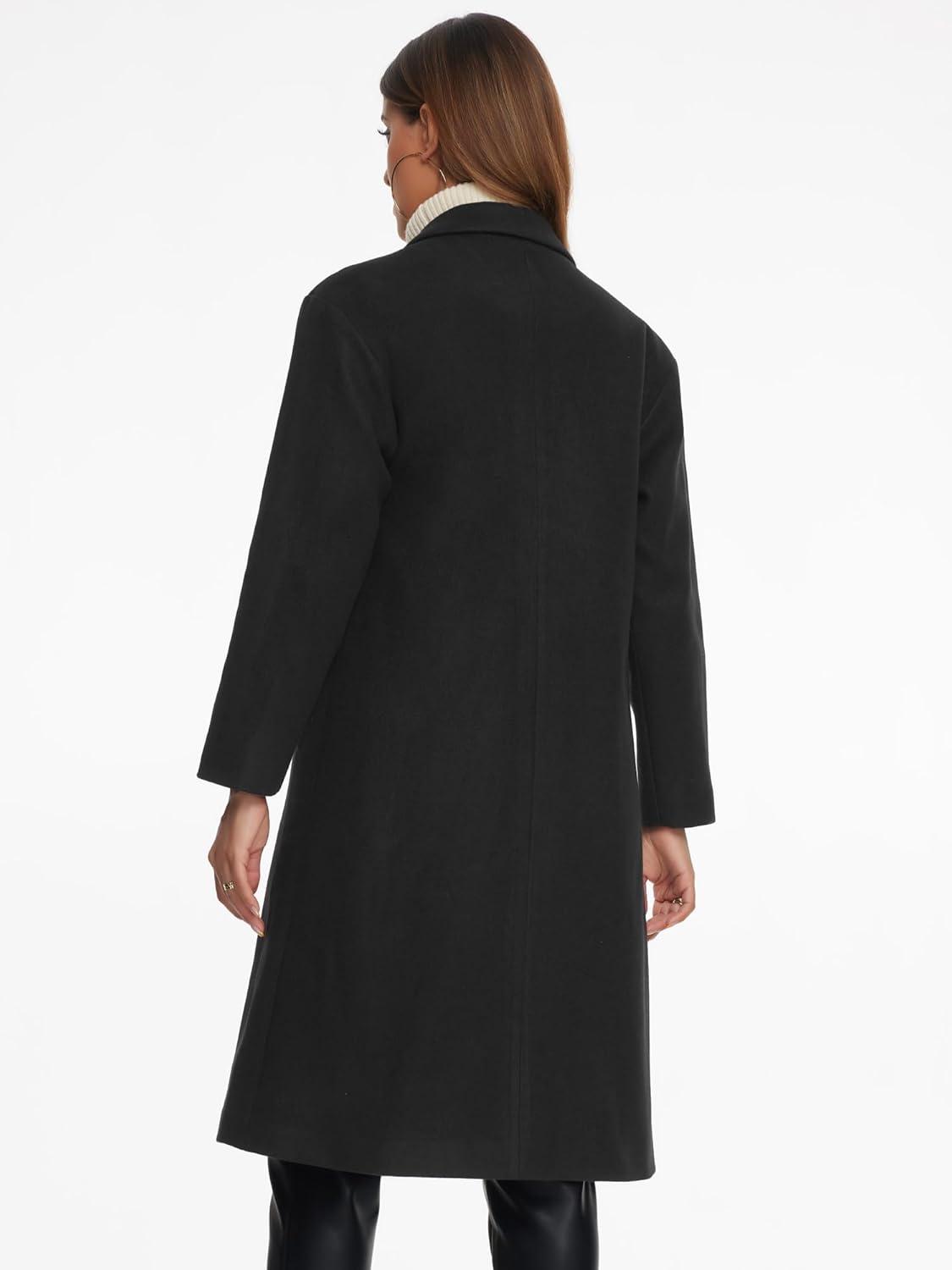 imageAllegra K Winter Overcoat for Womens Notch Lapel DoubleBreasted MidLength Long CoatBlack