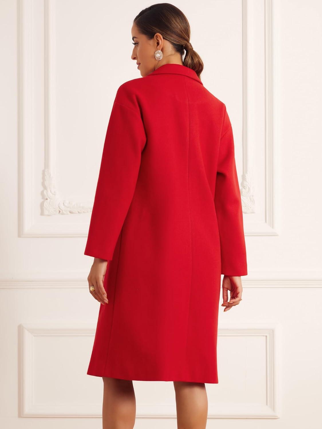 imageAllegra K Winter Overcoat for Womens Notch Lapel DoubleBreasted MidLength Long CoatRed