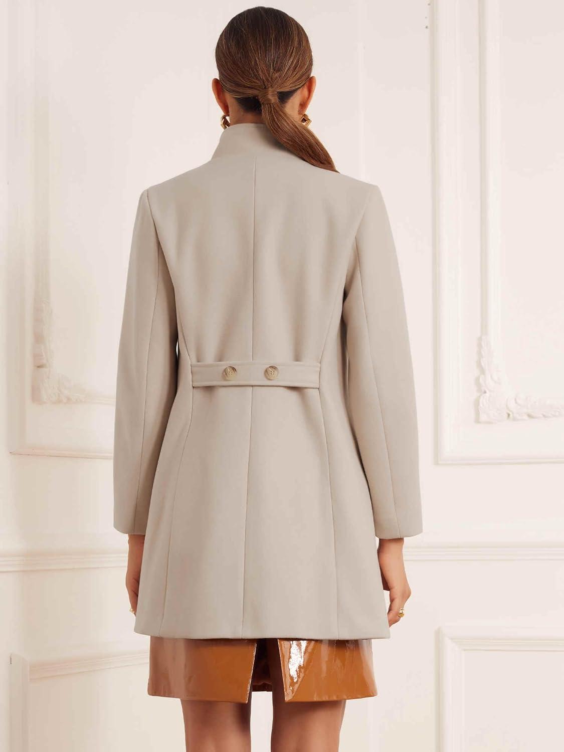 imageAllegra K Winter Trench Coats for Womens Casual Stand Collar Pea Double Breasted OvercoatBeige
