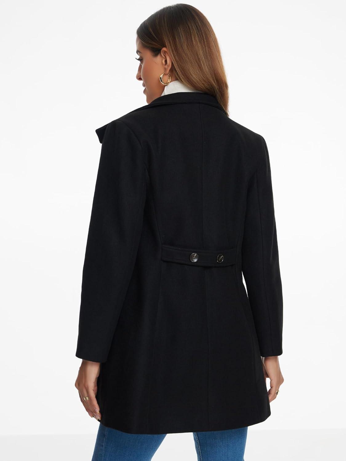 imageAllegra K Winter Trench Coats for Womens Casual Stand Collar Pea Double Breasted OvercoatBlack