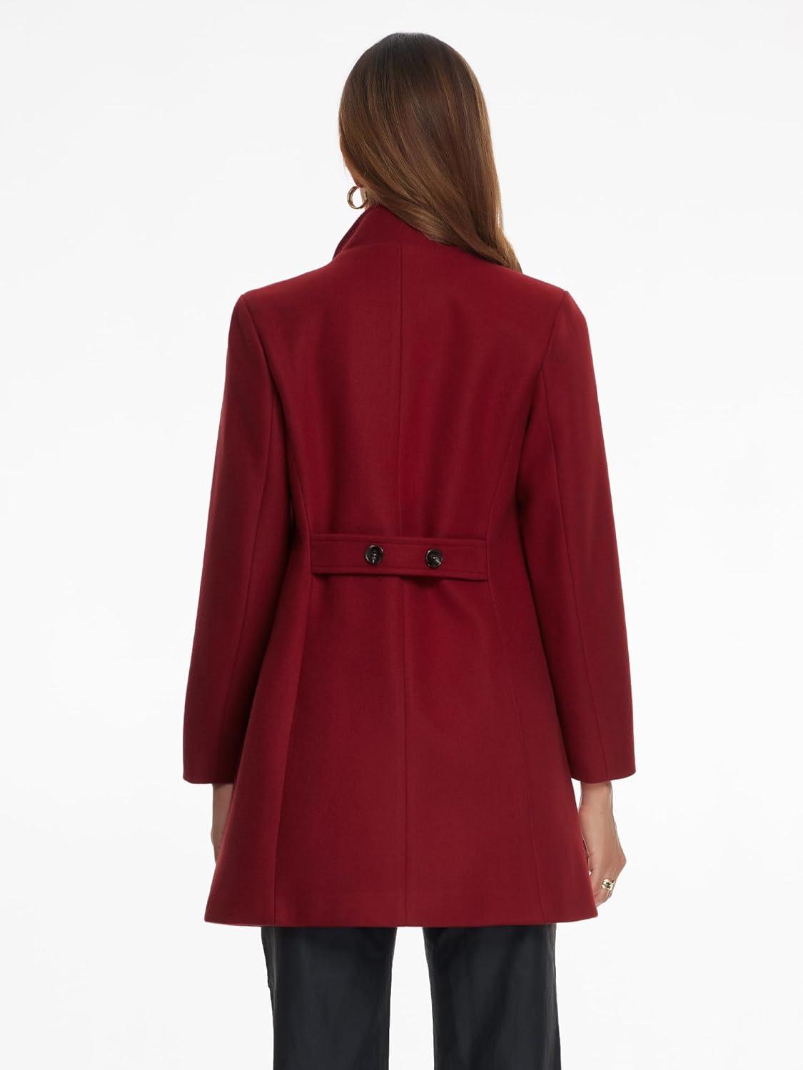 imageAllegra K Winter Trench Coats for Womens Casual Stand Collar Pea Double Breasted OvercoatBurgundy