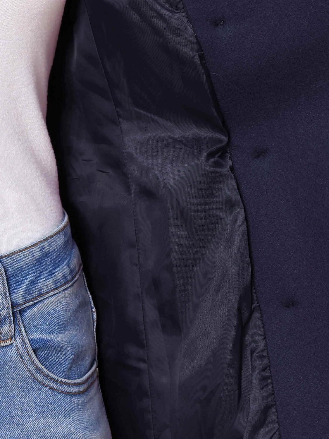 imageAllegra K Winter Trench Coats for Womens Casual Stand Collar Pea Double Breasted OvercoatDark Blue