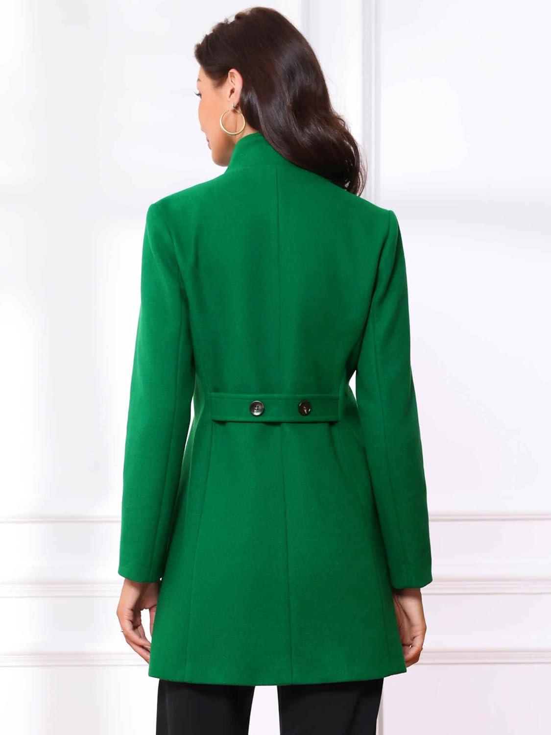 imageAllegra K Winter Trench Coats for Womens Casual Stand Collar Pea Double Breasted OvercoatDark Green