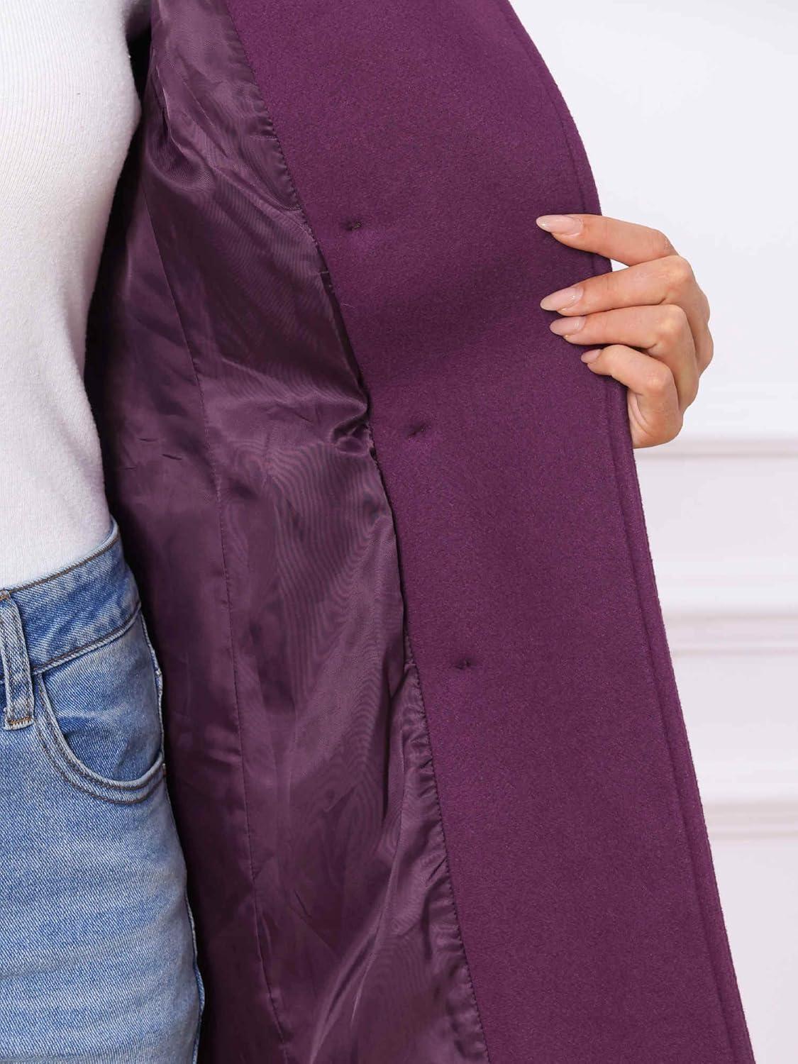 imageAllegra K Winter Trench Coats for Womens Casual Stand Collar Pea Double Breasted OvercoatDark Purple